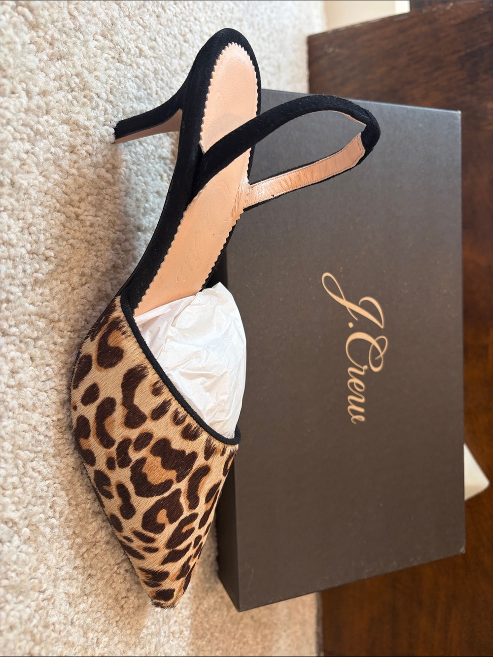 J. Crew Leopard Print Pointed-Toe Slingback Mules in Black & Brown